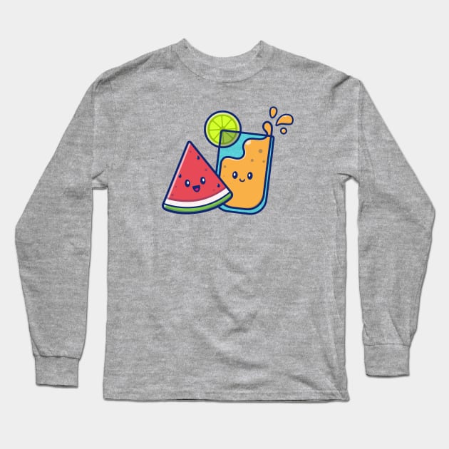 Cute Lemon Juice With Cute Watermelon Cartoon Long Sleeve T-Shirt by Catalyst Labs